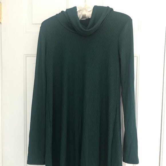 Green Ribbed Turtleneck Dress - Picture 2 of 4